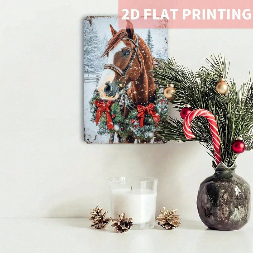 Christmas Horse Metal Wall Decor, Iron Hanging Sign Warm Winter 8x12 – view 5