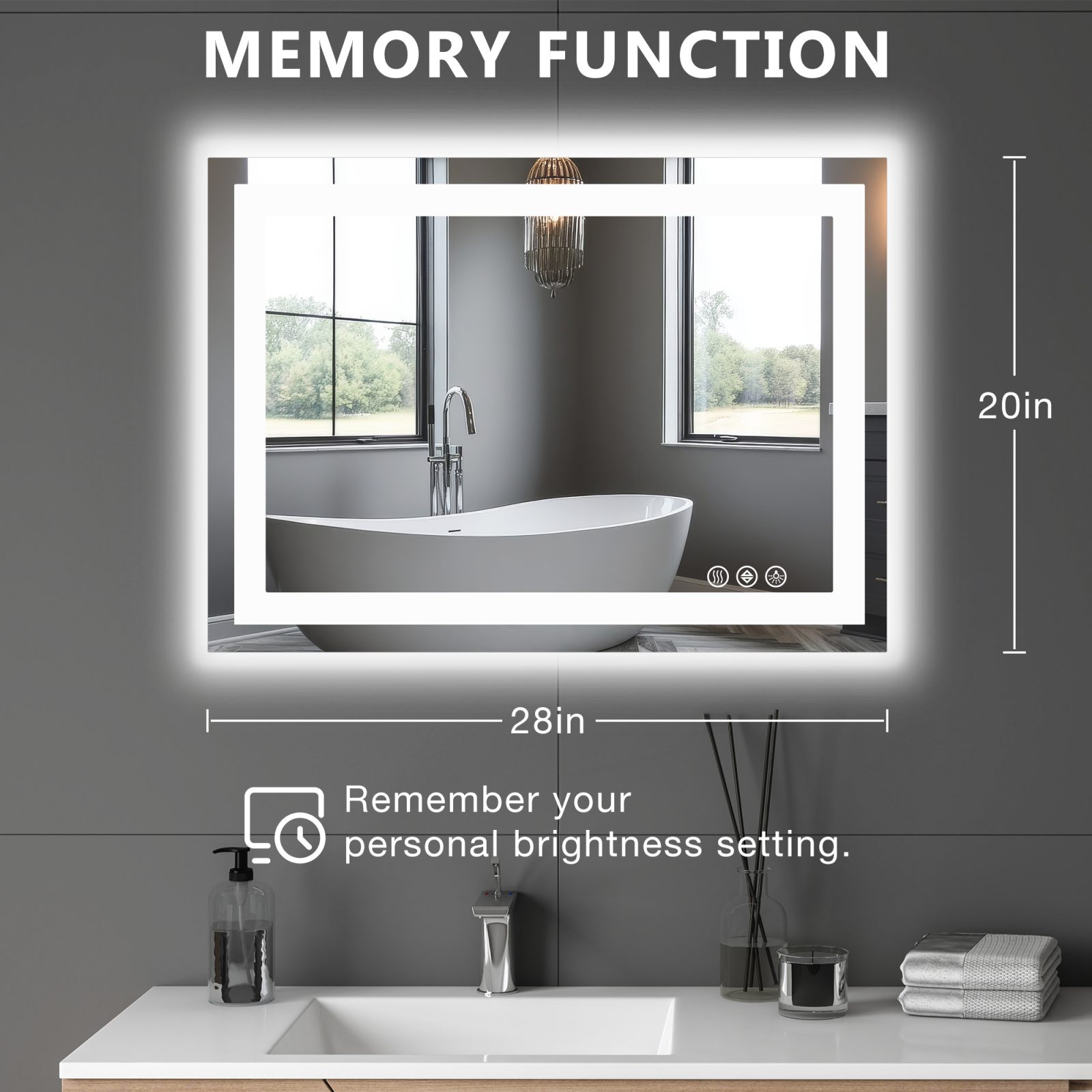 Anti-fog LED Bathroom Mirror With Dual Light Source And Three Lighting Modes – 20x28