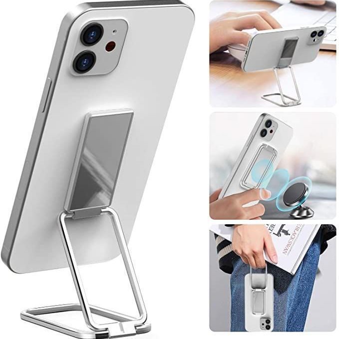 Foldable Mobile Phone Holder Ring Buckle Retractable Desktop CellPhone Stand Car Magnetic Bracket Office Accessories – A Silver