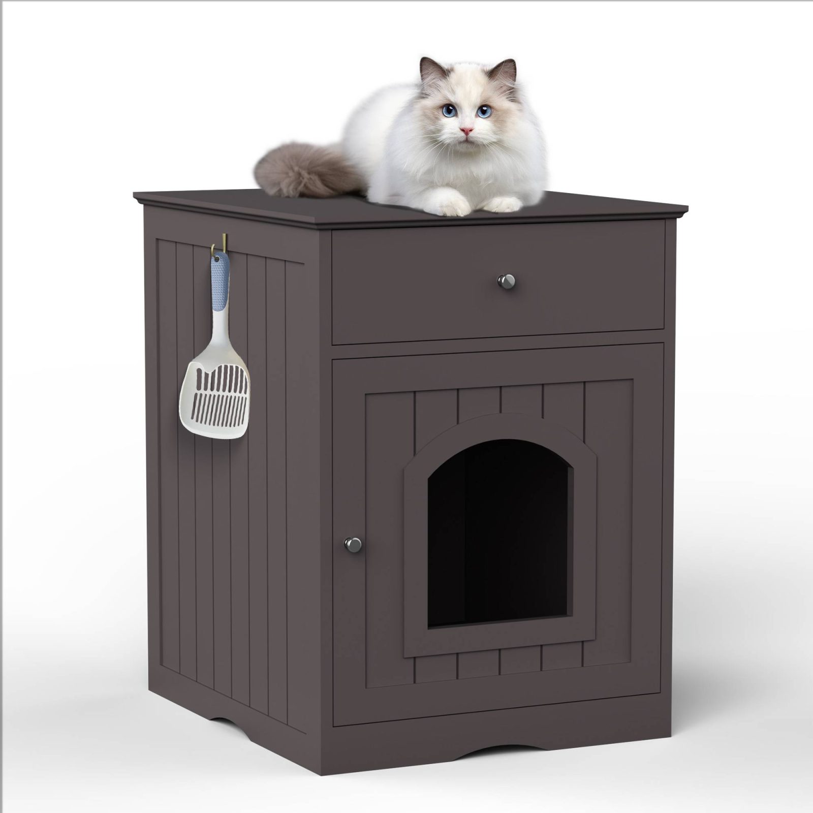 Wooden Pet House Cat Litter Box Enclosure With Drawer, Side Table Indoor Pet Crate – view 8