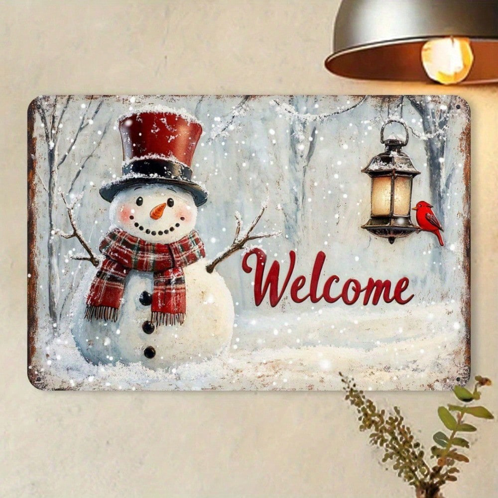 1pc Rustic Snowman And Bird Christmas Welcome Sign, Welcome Sign, Iron Outdoor Decor 12x8 – view 3