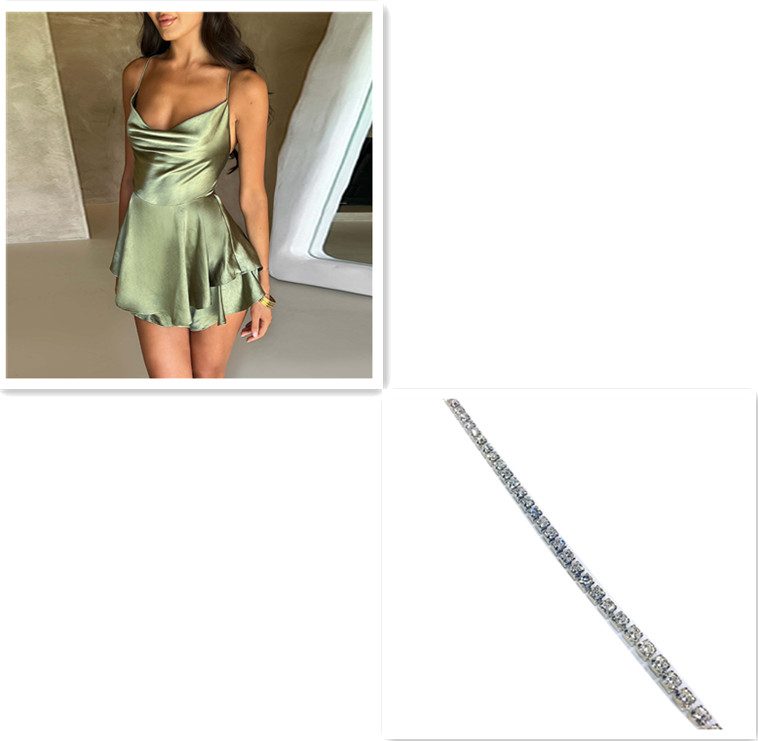 Sexy Suspender Skirt For Women Elegant Slim Strap Satin Backless Lace Up A-Line Short Dress Lady – Green Silver