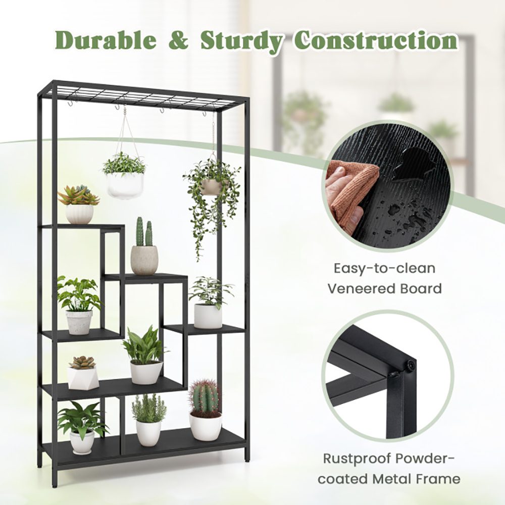 6-Tier Tall Plant Stand 71 Inch Metal Indoor Plant Shelf With 10 Hanging Hooks – view 8