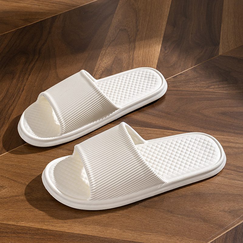Summer Slipper Indoor House Shoes For Men Women Couples Solid Color Rhombus Striped Non-slip Bathroom Slippers – White