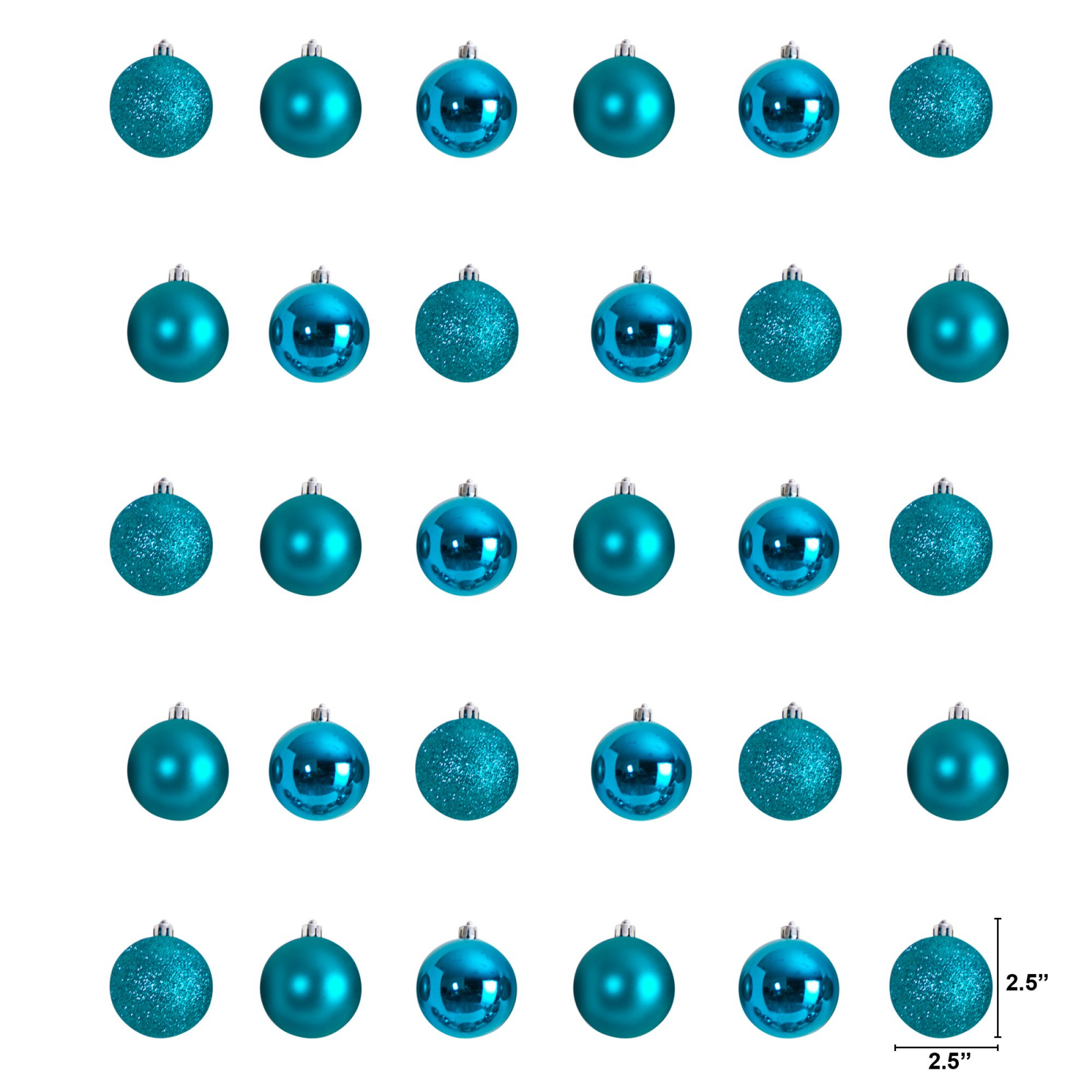 Teal Plastic Holiday Christmas Shatterproof Ornament Set, 2.5 In, 30 Count – A