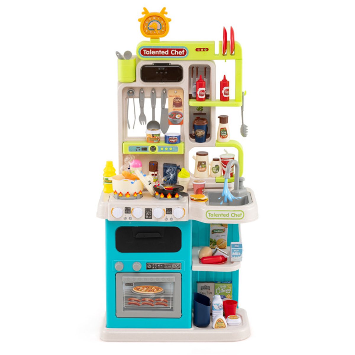 Blue Kids Corner Play Kitchen with Realistic Sounds, Lights & Steam, 95PCS Accessories Pretend Cooking Set for Ages 3+ – view 2