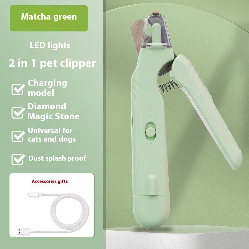 2 In 1 Pet Nail Clippers With Led Light Dog Cat Special Blood Line Scissors Multifunction Animals Paw Nail Trimmer Pet Supplies – Green