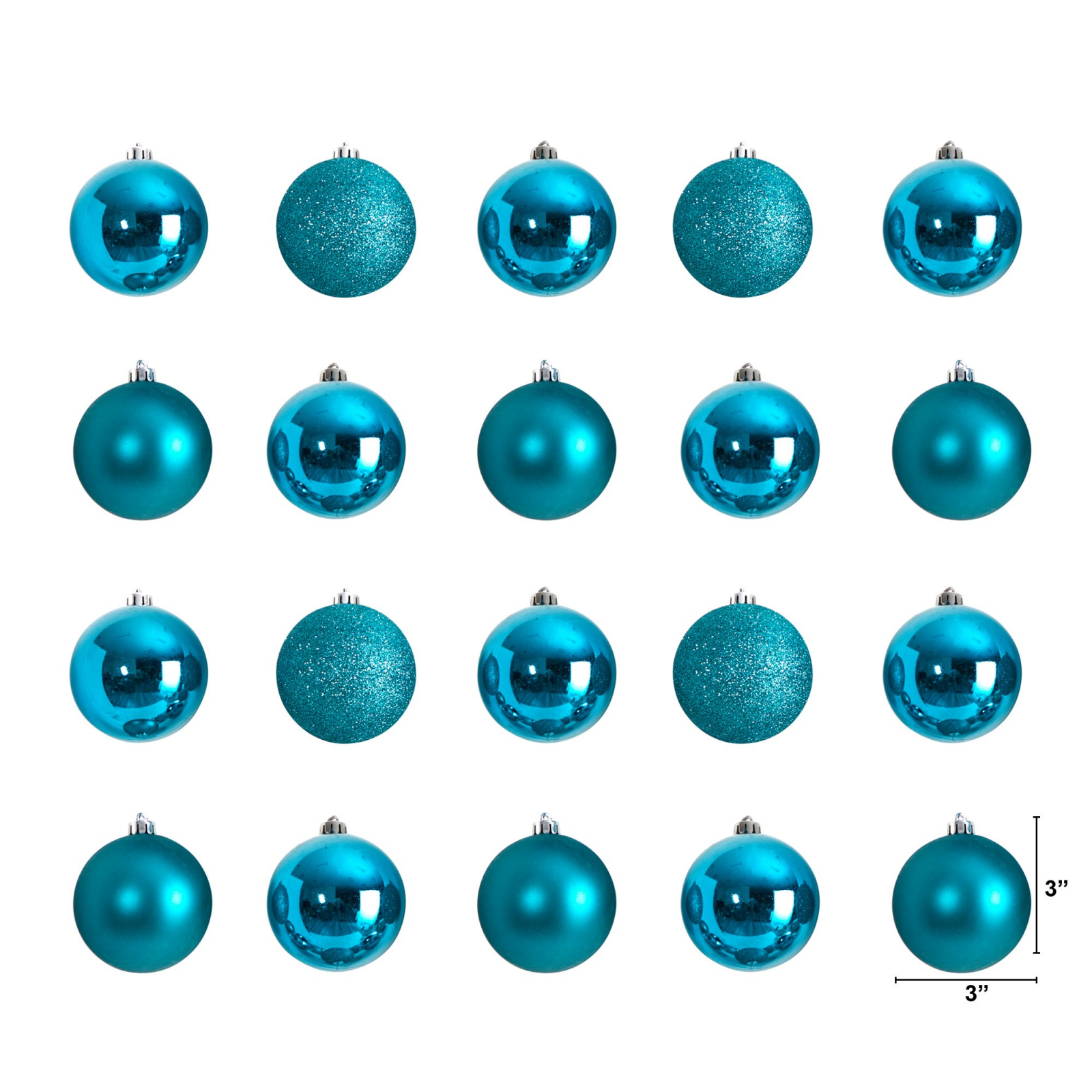 Teal Plastic Holiday Christmas Shatterproof Ornament Set, 3 In, 20 Count – view 3