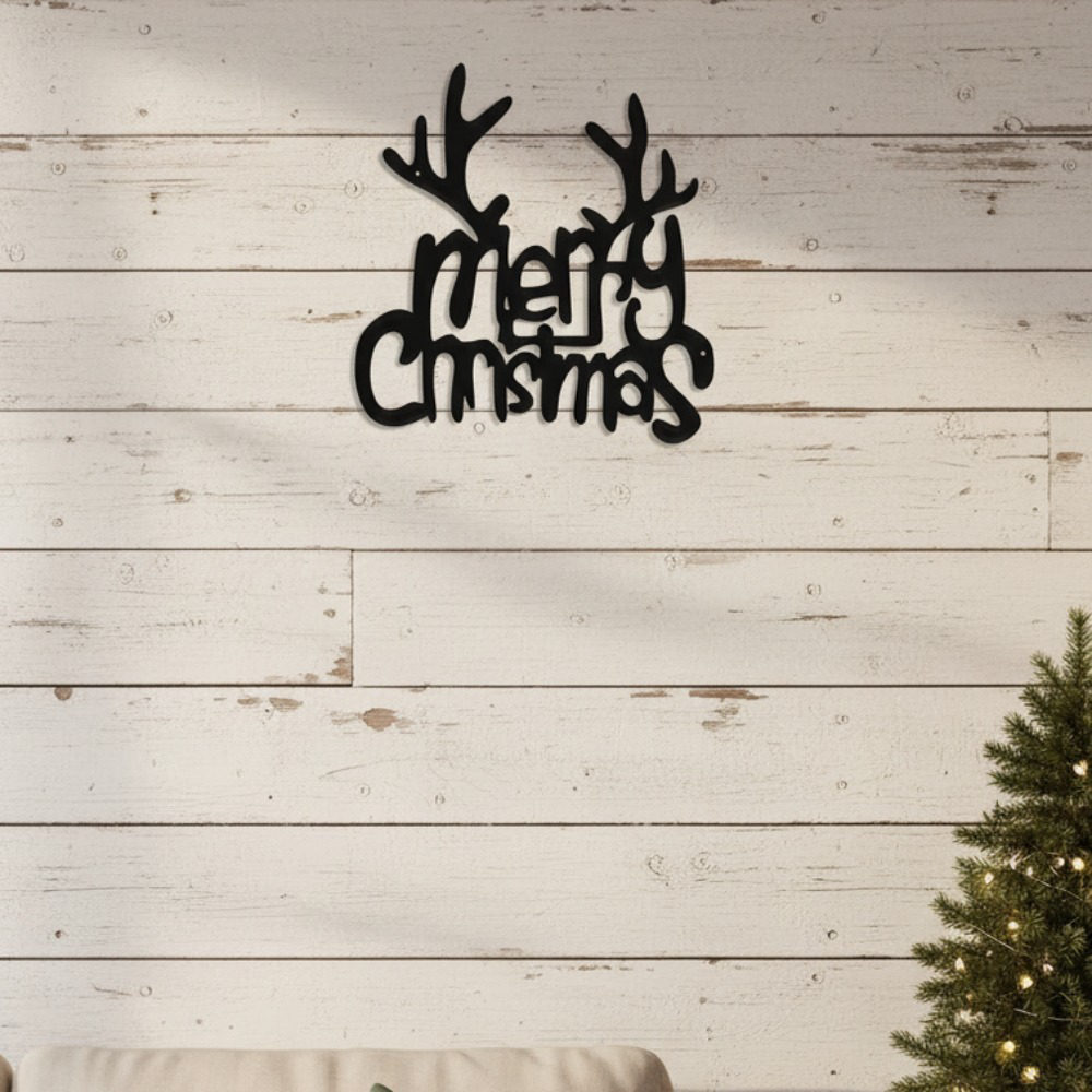 Wrought Iron Christmas Antlers Metal Wall, Decor Rustproof Black Finish Rustic Farmhouse, Xmas Hanging Ornament Holiday, Wall Decoration for Mantel, Entryway Distinctive Holiday – view 3