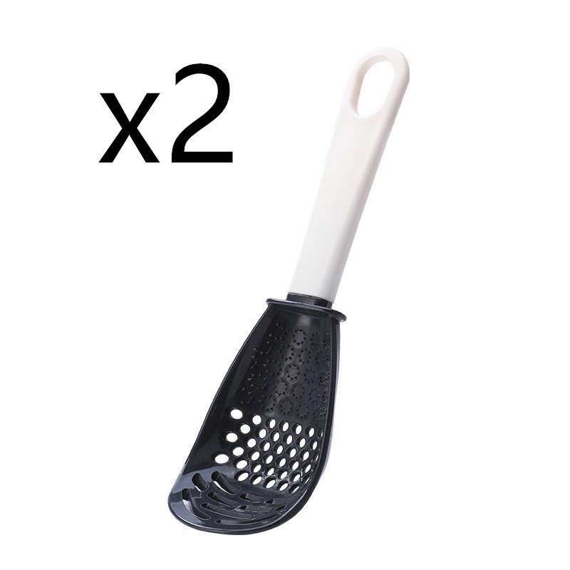 Multifunctional Slotted Spoon Grinding Cooking Spoon Mashed Auxiliary Food Ginger Garlic Spoon Press Potatoe Stir-frying Spatula Kitchen Gadget – Black 2pcs