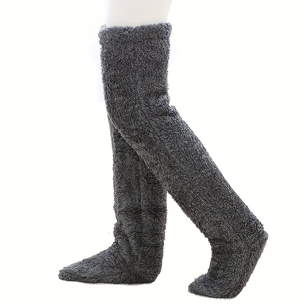 Over Knee High Fuzzy Long Socks Winter Warm Cold Leg Knee Joint Cold-proof Stockings Home Floor Sleeping Socks – Smoky Gray