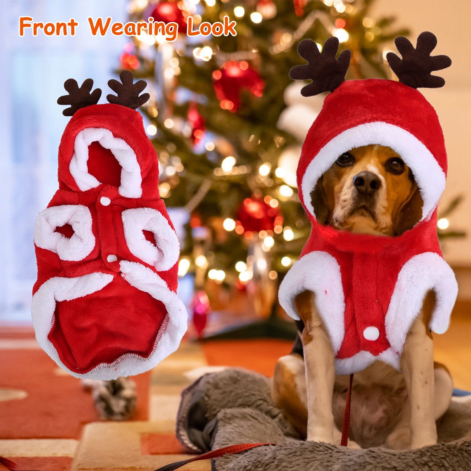 1Pc Pet Christmas Clothes Santa Claus Reindeer Antlers Costume Winter Outfit New Year Coat For Small Medium Dogs Cats – view 2