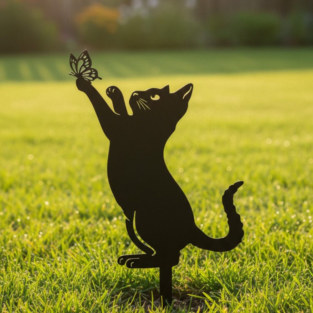 Black Metal Cat Silhouette Outdoor Garden, Statue Rustproof Weather Resistant Sculpture For, Patio Lawn Yard Stylish Gothic Home Accent Gift For, Women Mom Cat Lovers, Halloween Christmas House – Y