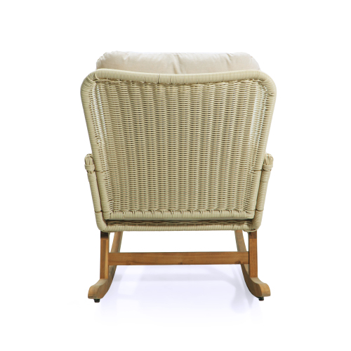 Contemporary Minimalist Ivory Wicker Rocking Chair With Soft Polyester Cushions And Durable Wooden Frame, Perfect For Indoor And Outdoor Spaces Like Patio, Balcony, Or Living Room – view 8