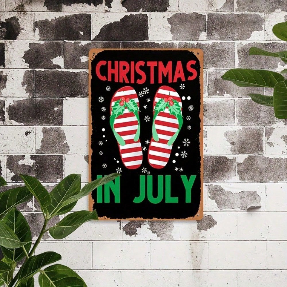 Vintage Aluminum Christmas In July Sign 8x12, Sign 8x12, Waterproof Metal Wall Decor – view 4