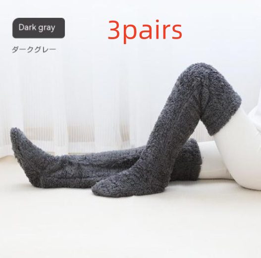 Over Knee High Fuzzy Long Socks Winter Warm Cold Leg Knee Joint Cold-proof Stockings Home Floor Sleeping Socks – Dark Gray 3pairs