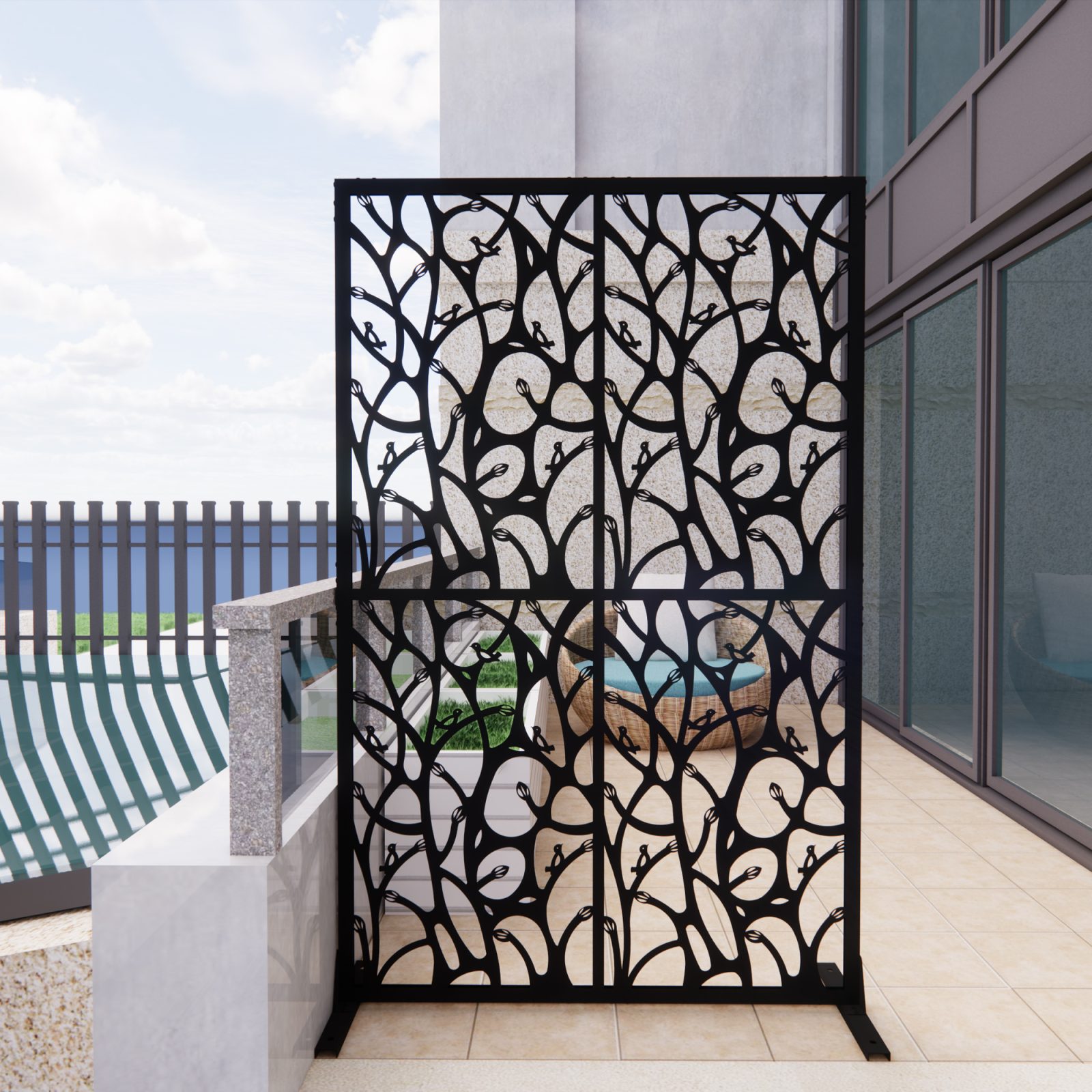 Metal Privacy Screens W3.8Ft X H6Ft Outdoor And Indoor Divider With Free Standing Decorative Privacy Screen For Balcony Patio Garden Room Divider, Black Bird Shape – Black