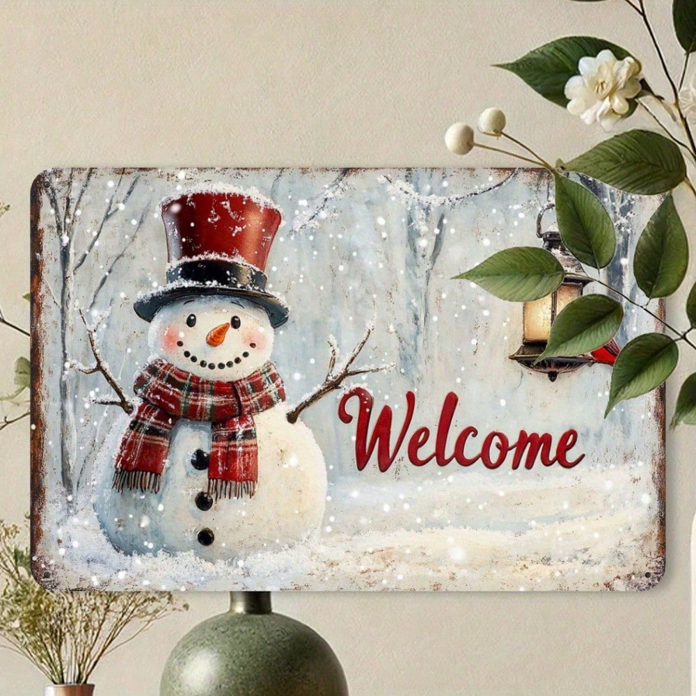 1pc Rustic Snowman And Bird Christmas Welcome Sign, Welcome Sign, Iron Outdoor Decor 12x8 – view 2