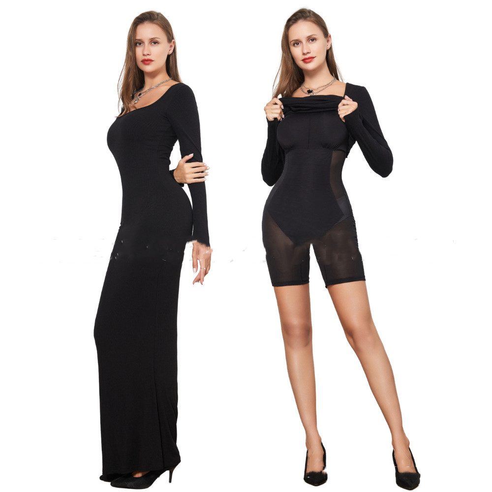 Two-in-one With Lining Double-layer Belly Contracting Hip Lifting Long Sleeve Narrow Dress – view 8