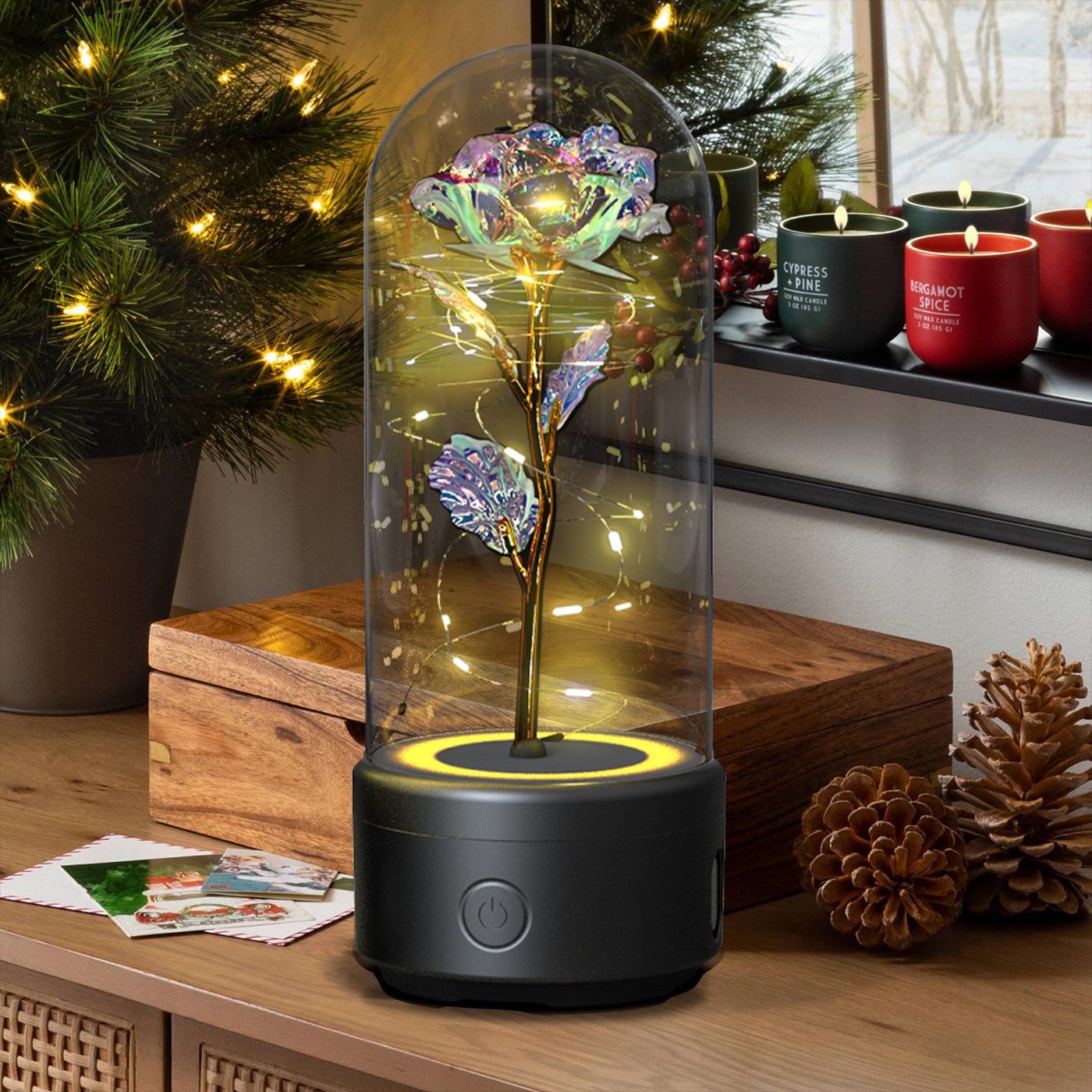 Creative 2 In 1 Rose Flowers LED Light And Bluetooth-compatible Speaker Valentine's Day Gift Rose Luminous Night Light Ornament In Glass Cover – view 11