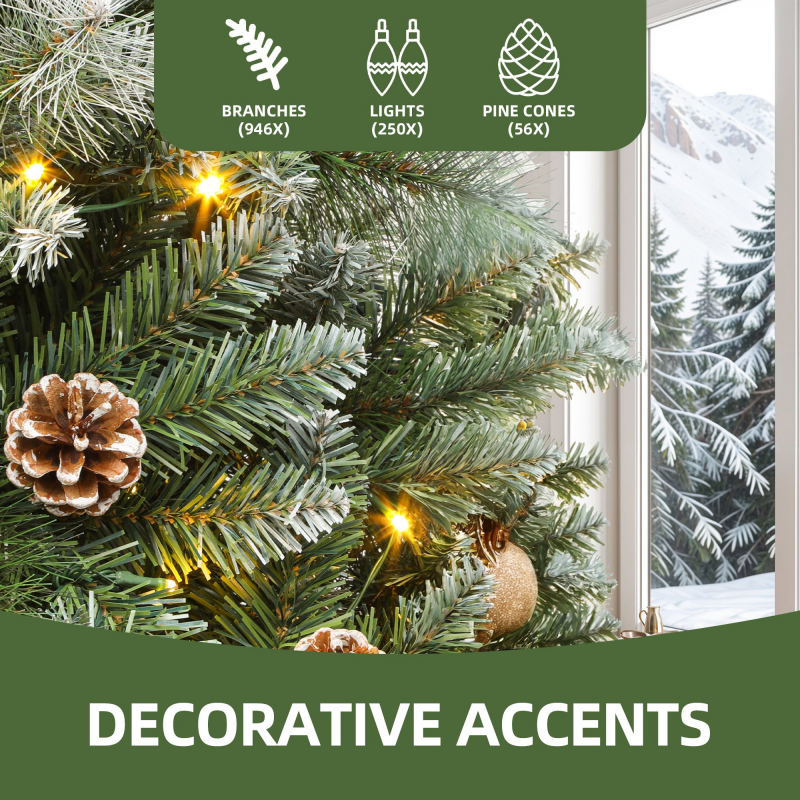 6ft Prelit Artificial Christmas Tree With 946 Branch Tips&250 Lights Pre-Decorated Scotch Pine With Remote,11 Light Modes, 56 Pine Cones, Green – view 4