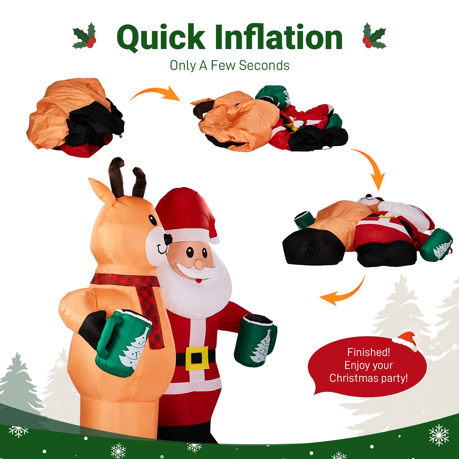 Santa Claus Hugging Reindeer Inflatable, 6.8 Ft, 190D Polyester Christmas Yard Decor With 6 LED Lights, US Plug 12V 18W – view 4