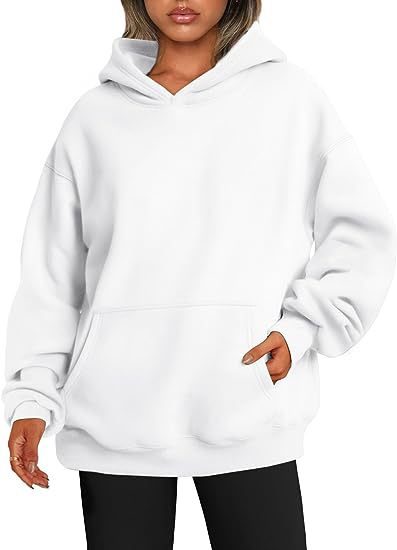 Women's Hoodies With Pockets Fashion Solid Sweatshirt Oversized Hooded Sweater Womens Clothing – White