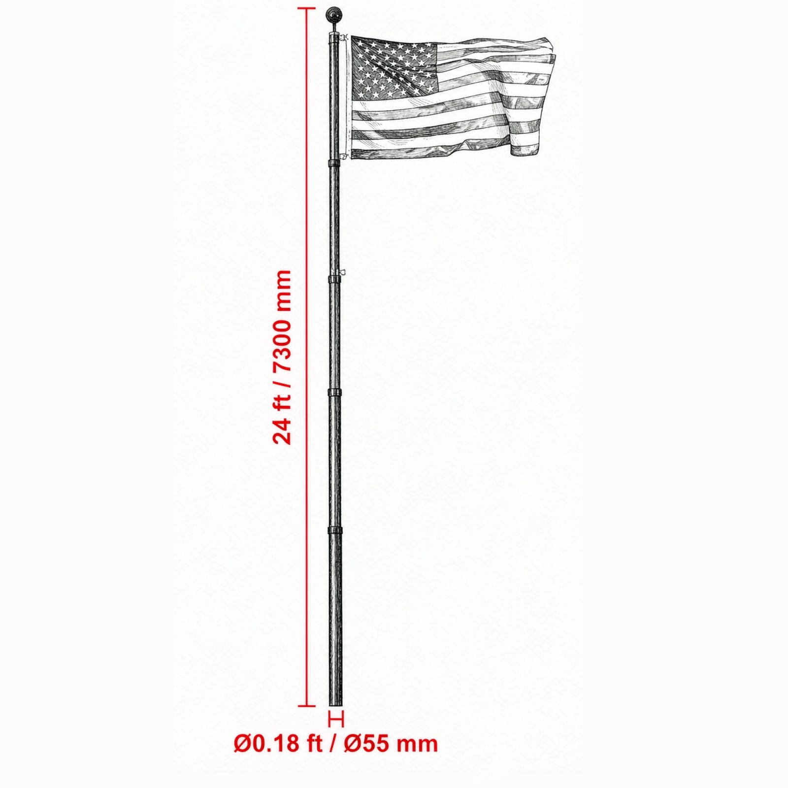 25FT Telescoping Flagpole Kit, 3 Display Modes with 3x5 American Flag & Professional Accessories, Black – view 3