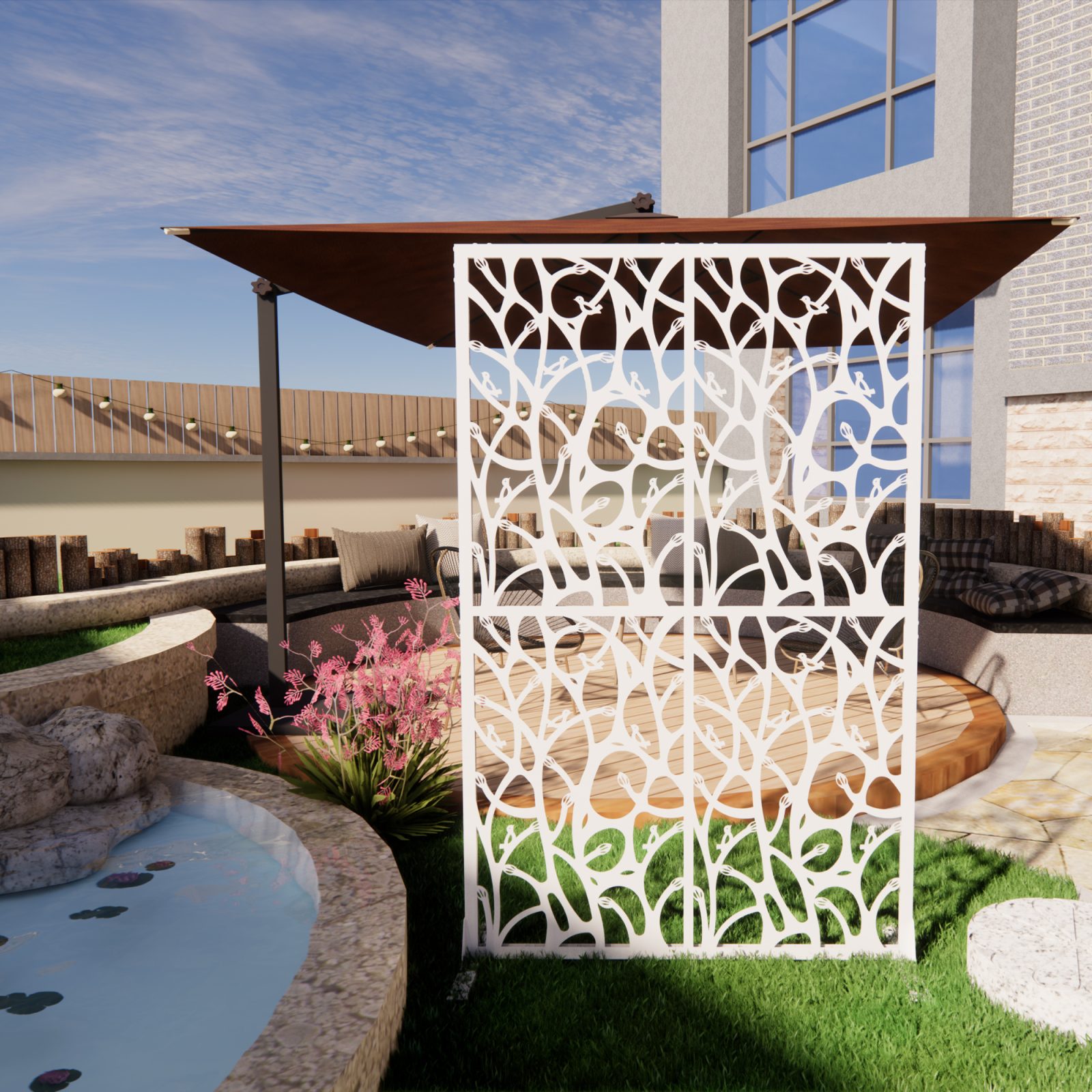 Metal Privacy Screens W3.8Ft X H6Ft Outdoor And Indoor Divider With Free Standing Decorative Privacy Screen For Balcony Patio Garden Room Divider, White Bird Shape – White