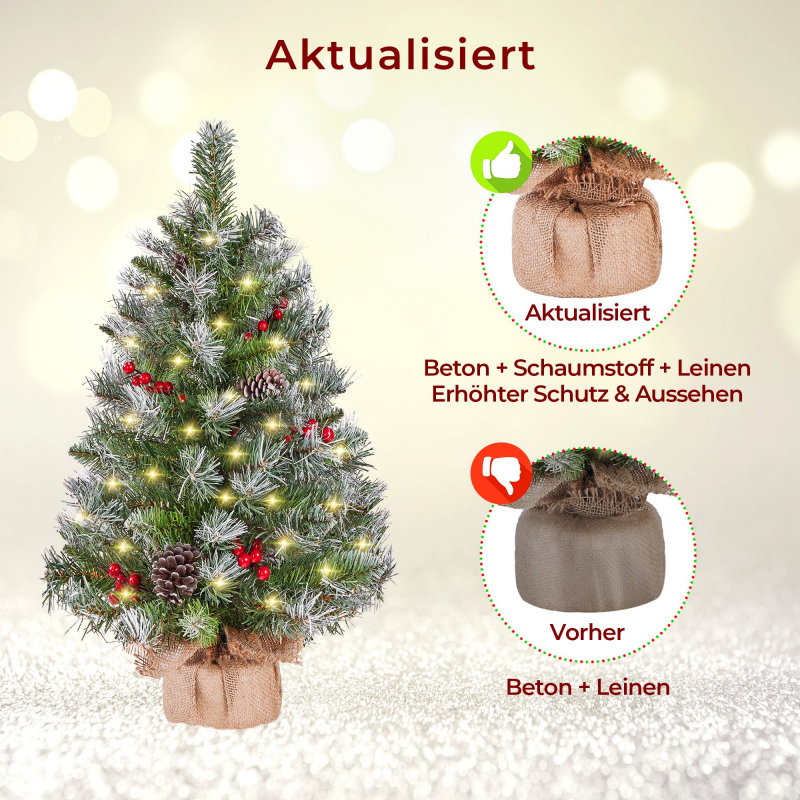 Set Of 2 3 FT Frosted Tabletop Christmas Trees With Warm White LED Lights, Pinecones & Berries, Green – view 3