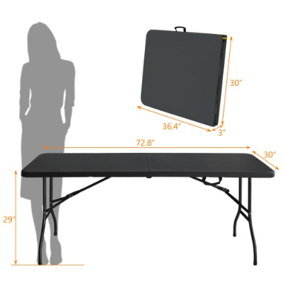 Portable Folding Table Indoor&Outdoor Maximum Weight 135KG Foldable Table For Camping – Black