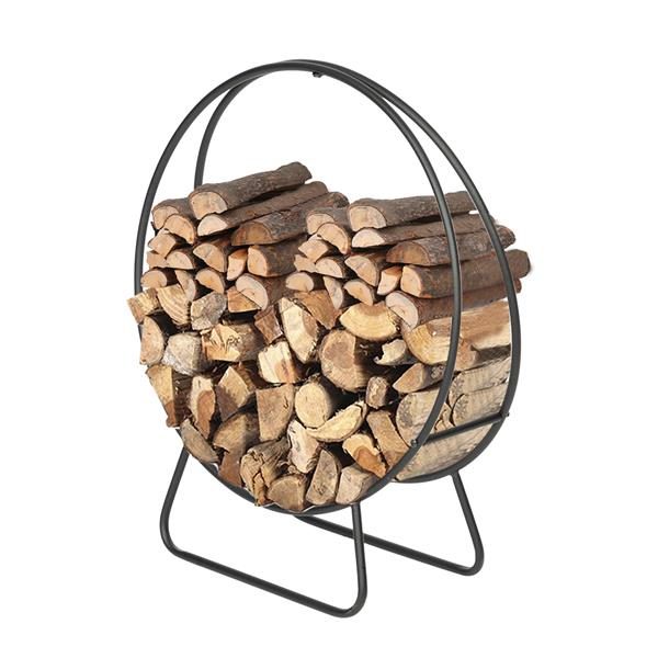 24 Inch Round Indoor Outdoor Wrought Iron Fireplace Wood Stand – Black