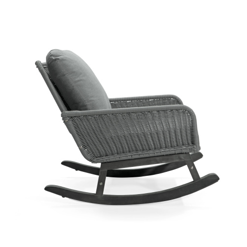 Contemporary Minimalist Ivory Wicker Rocking Chair With Soft Polyester Cushions And Durable Wooden Frame, Perfect For Indoor And Outdoor Spaces Like Patio, Balcony, Or Living Room – view 9