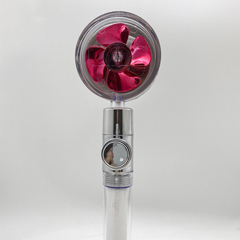 Shower Head Water Saving Flow 360 Degrees Rotating With Small Fan ABS Rain High Pressure Spray Nozzle Bathroom Accessories – Red transparent tube
