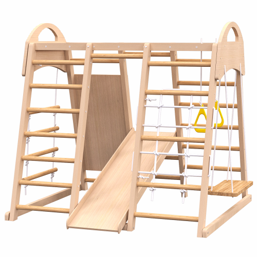 Indoor Playground 7-in-1 Jungle Gym Playset For Kids 2-6yrs - Slide, Climbing Wall, Rope Wall Climber, Monkey Bars, Swing - Waldorf And Montessori Style Wooden Climb Set. – view 3