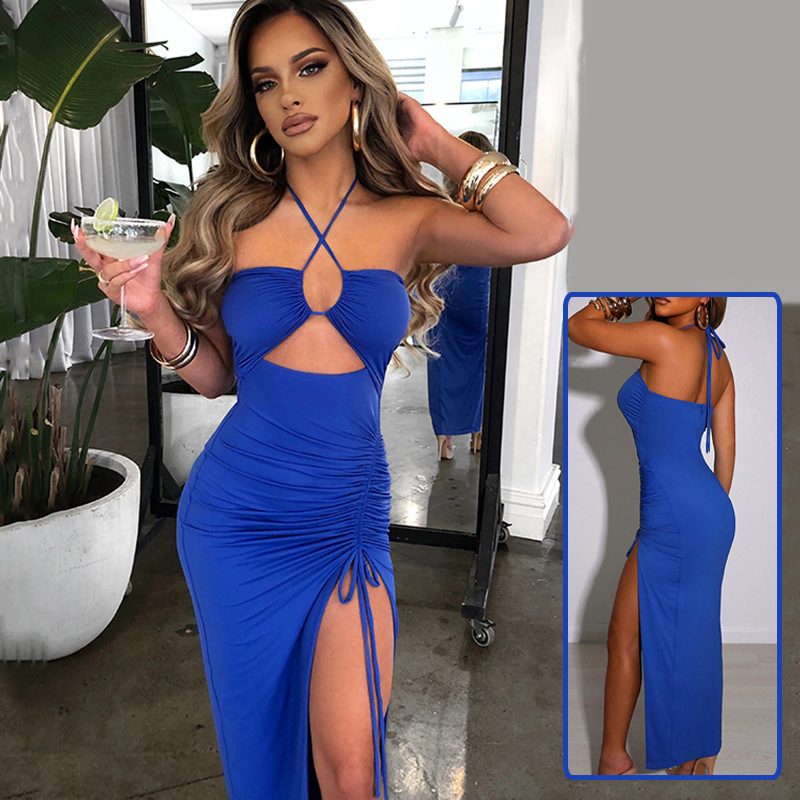 Sexy Halterneck Lace-up Split Dress Summer Y2K Fashion Party Baech Long Dresses For Womens Clotjing – view 12