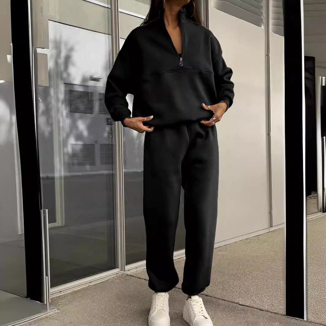 Long-sleeved Sports Sweatshirt Suit Fashion Stand-up Collar Zip-up Top And Elastic Band Trousers With Pocket Srping Fall Clothing For Women – view 9