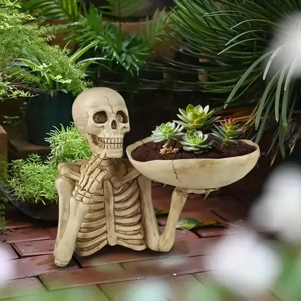 Skull Tray Ornament With Bowl Unique Skeleton Design For Indoor & Outdoor Decor, Perfect For Halloween, Day Of The Dead, Or Gothic Themed Rooms, Creative Room Decoration – view 5