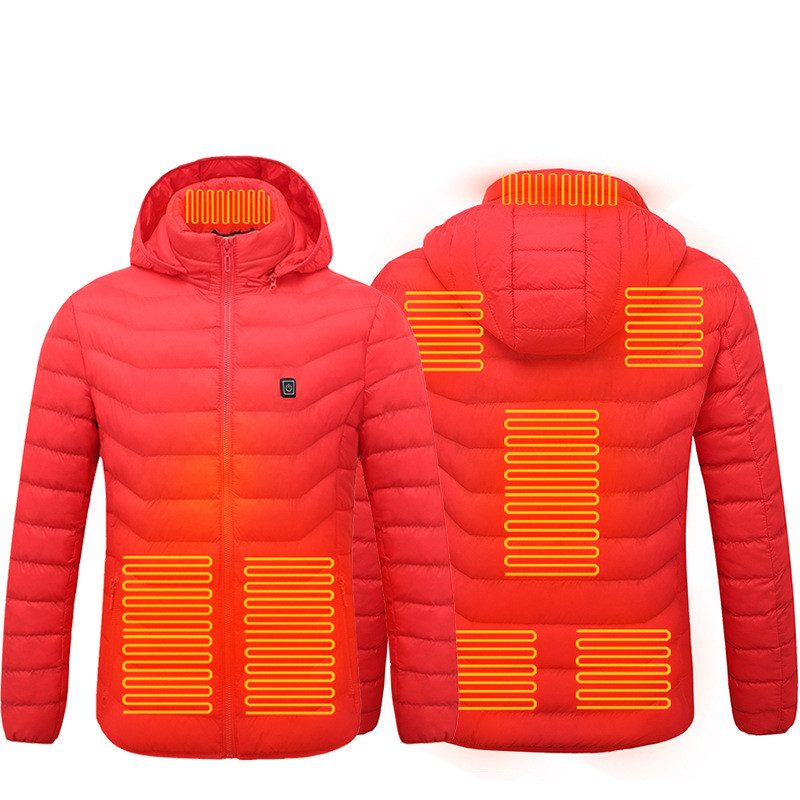 Men Heated Puffer Jacket Electric Heating Coat Insulated Hood Windbreaker 9Heat Zones – Red Zone8, Red Zone9