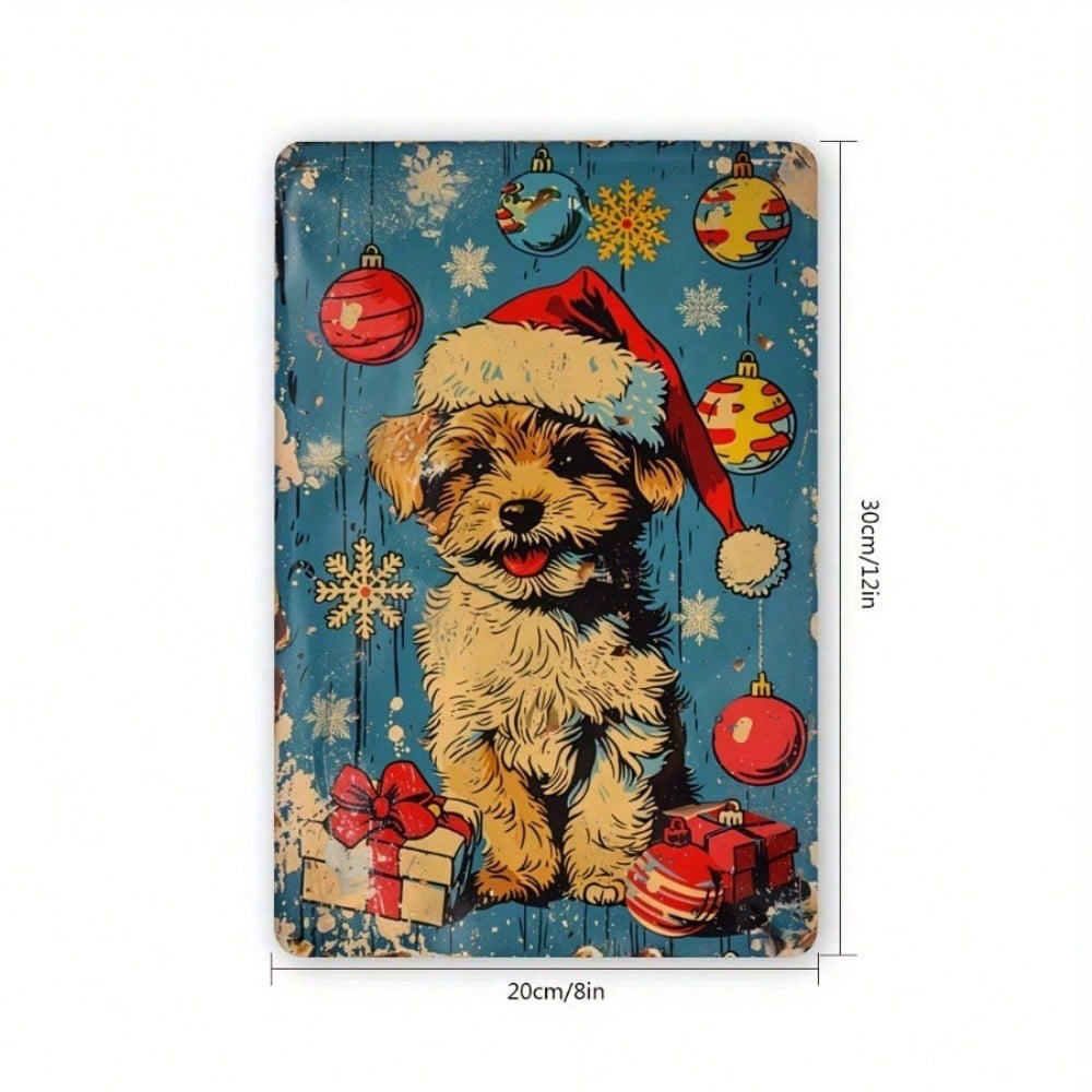 Vintage Christmas Dog Metal Tin Sign 20x30cm, 20x30cm, Retro Holiday Pet Wall Art – view 2