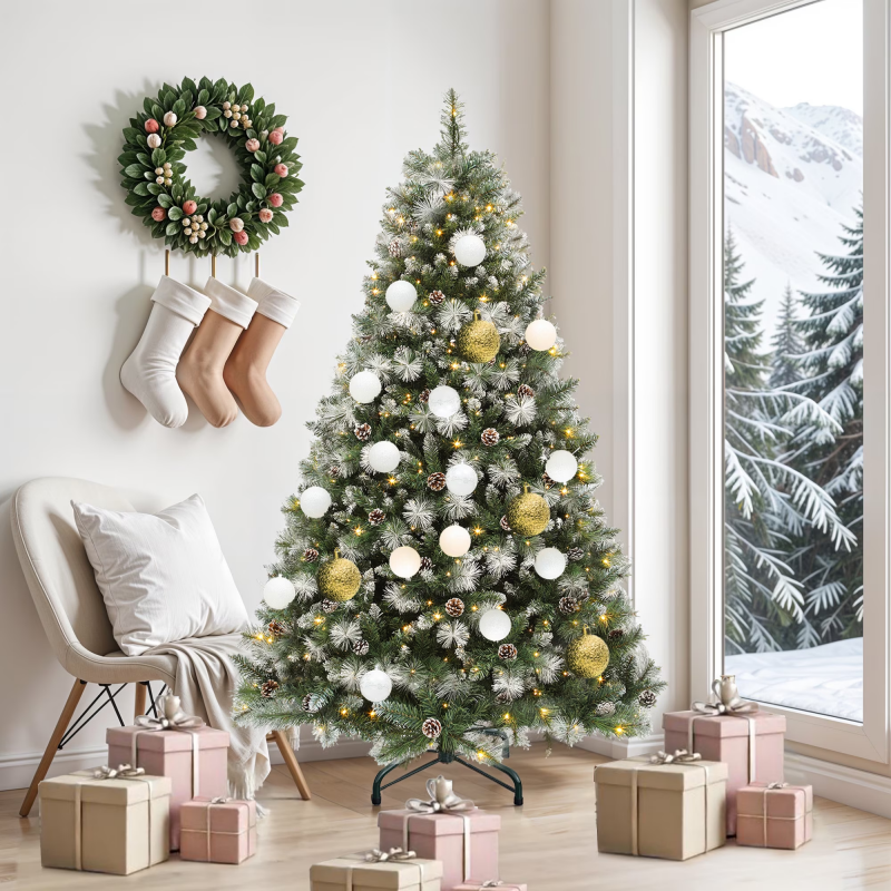 6ft Prelit Artificial Christmas Tree With 946 Branch Tips&250 Lights Pre-Decorated Scotch Pine With Remote,11 Light Modes, 56 Pine Cones, Green – view 5