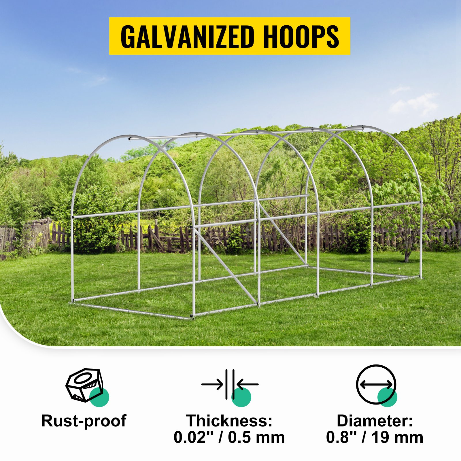 VEVOR Walk-in Tunnel Greenhouse, 15 X 7 X 7 Ft Portable Plant Hot House W Galvanized Steel Hoops, 1 Top Beam, Diagonal Poles, Zippered Door & 8 Roll-up Windows, Green – view 5