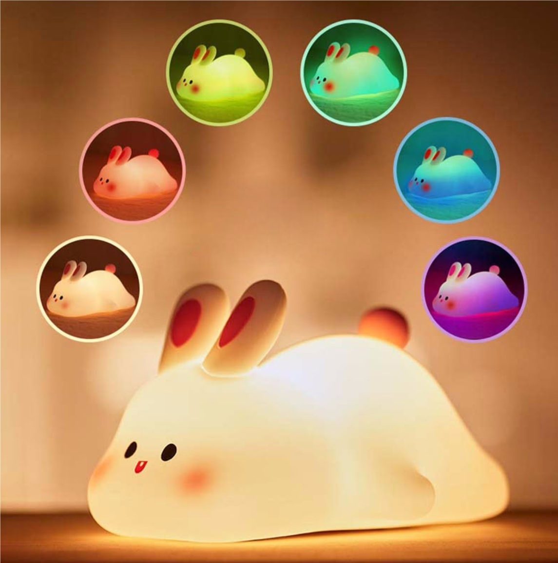Cute LED Night Light Touch Sensor Cartoon Kid's Nightlights Big Face Rabbit Silicone Night Light Christmas Gift Bedside Lamp Home Decor – Big Face Rabbit Voice Version