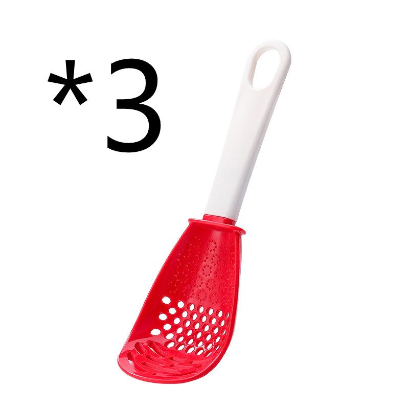 Multifunctional Slotted Spoon Grinding Cooking Spoon Mashed Auxiliary Food Ginger Garlic Spoon Press Potatoe Stir-frying Spatula Kitchen Gadget – Red 3pcs
