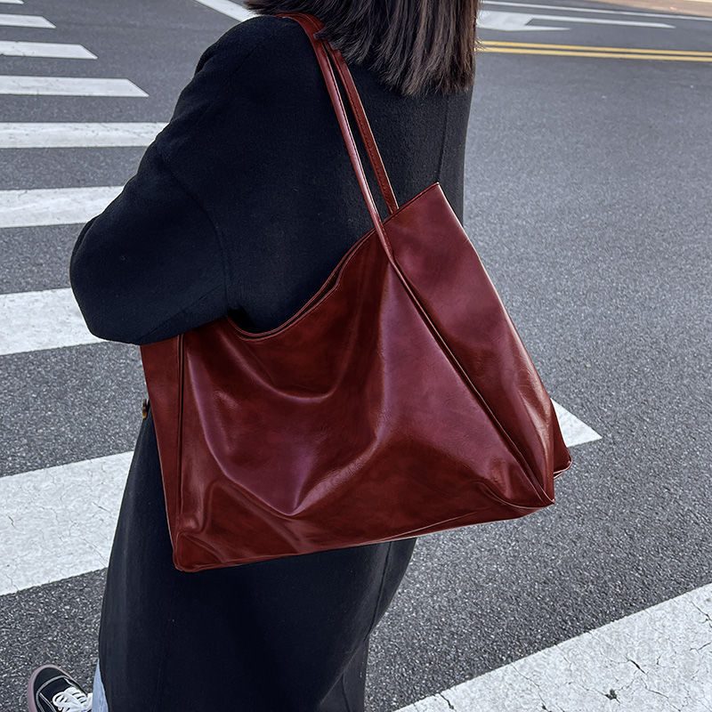 Fashion Handbag New Autumn And Winter Japanese And Korean Large Capacity Soft Leather Shoulder Bag Retro Casual Handbag – Red