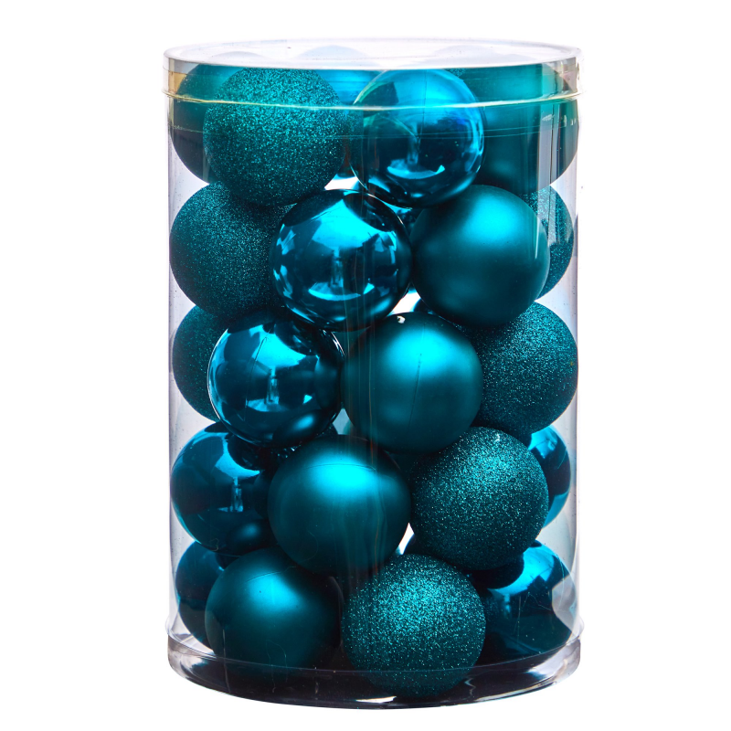 Teal Plastic Holiday Christmas Shatterproof Ornament Set, 2.5 In, 30 Count – view 2