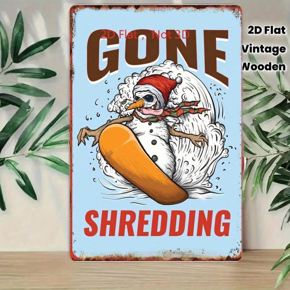 Vintage Gone Shredding Christmas Skull Snowman Snowboarding Tin Sign 20x30, Skull Snowman Snowboarding Tin Sign 20x30cm – 14536756