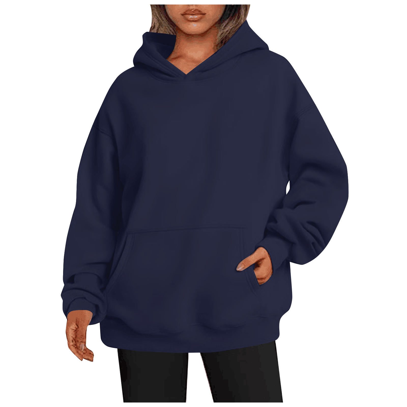Women's Hoodies With Pockets Fashion Solid Sweatshirt Oversized Hooded Sweater Womens Clothing – Navy Blue