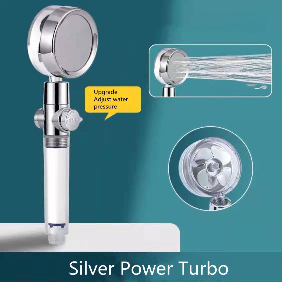 Shower Head Water Saving Flow 360 Degrees Rotating With Small Fan ABS Rain High Pressure Spray Nozzle Bathroom Accessories – Adjustable silver
