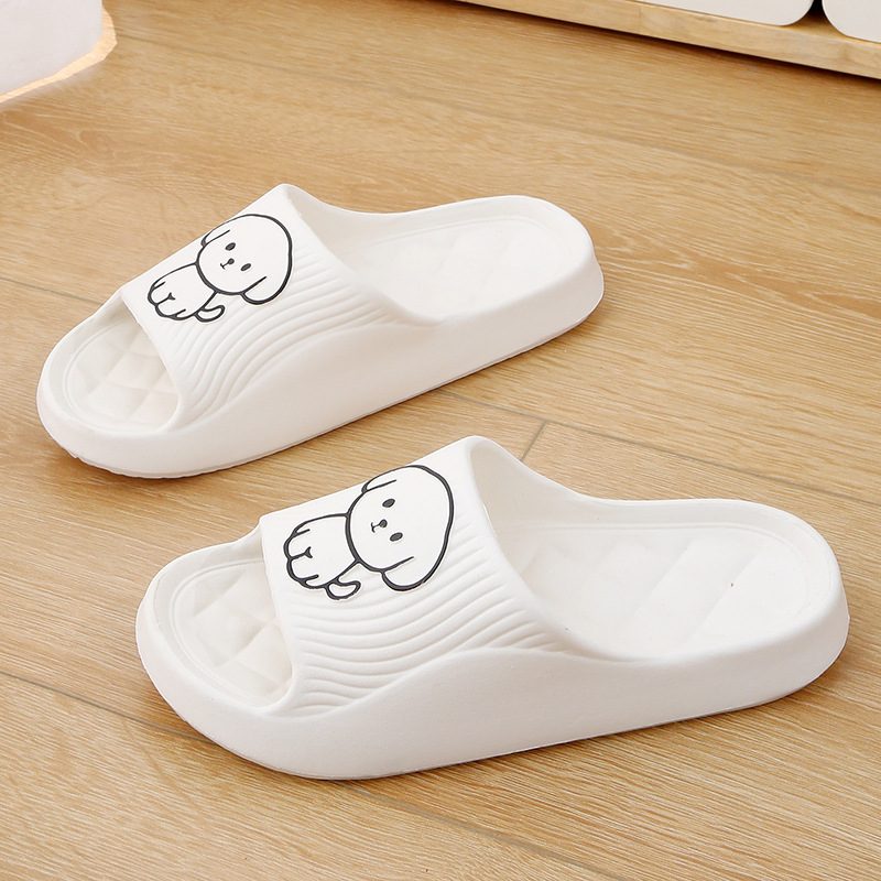 Cute Cartoon Dog Slippers Summer Solid Color Non-slip Rhombus Bathroom Slipper Indoor House Shoes For Men Women Couples – White